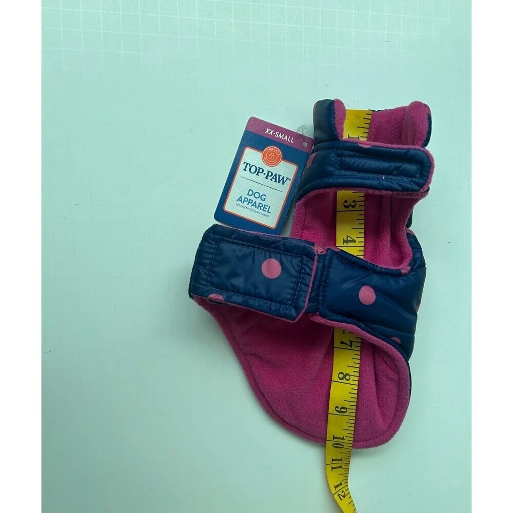 Top Paw Dog Puffer Vest/Jacket Blue Pink With  Polka Dots size XX-Small